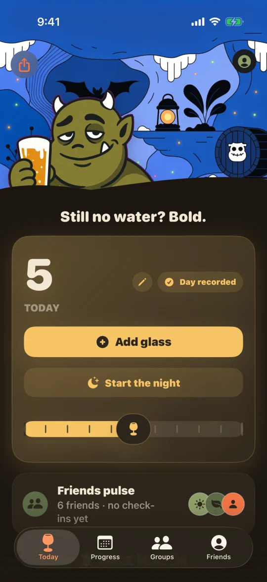Daily tracking, in one tap (dark)