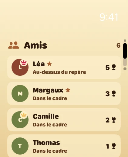 L'app Sansoif sur Apple Watch — Tes amis