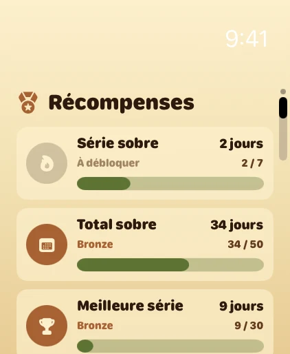 L'app Sansoif sur Apple Watch — Tes récompenses
